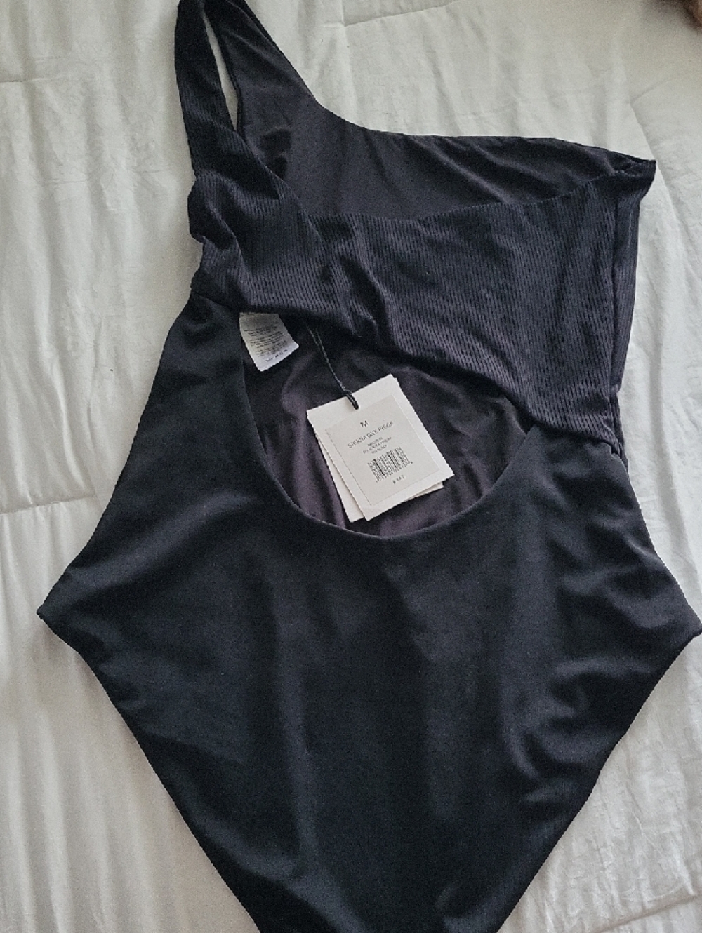 Onia Black One-Shoulder Ribbed One-Piece Swimsuit - Picture 7 of 8